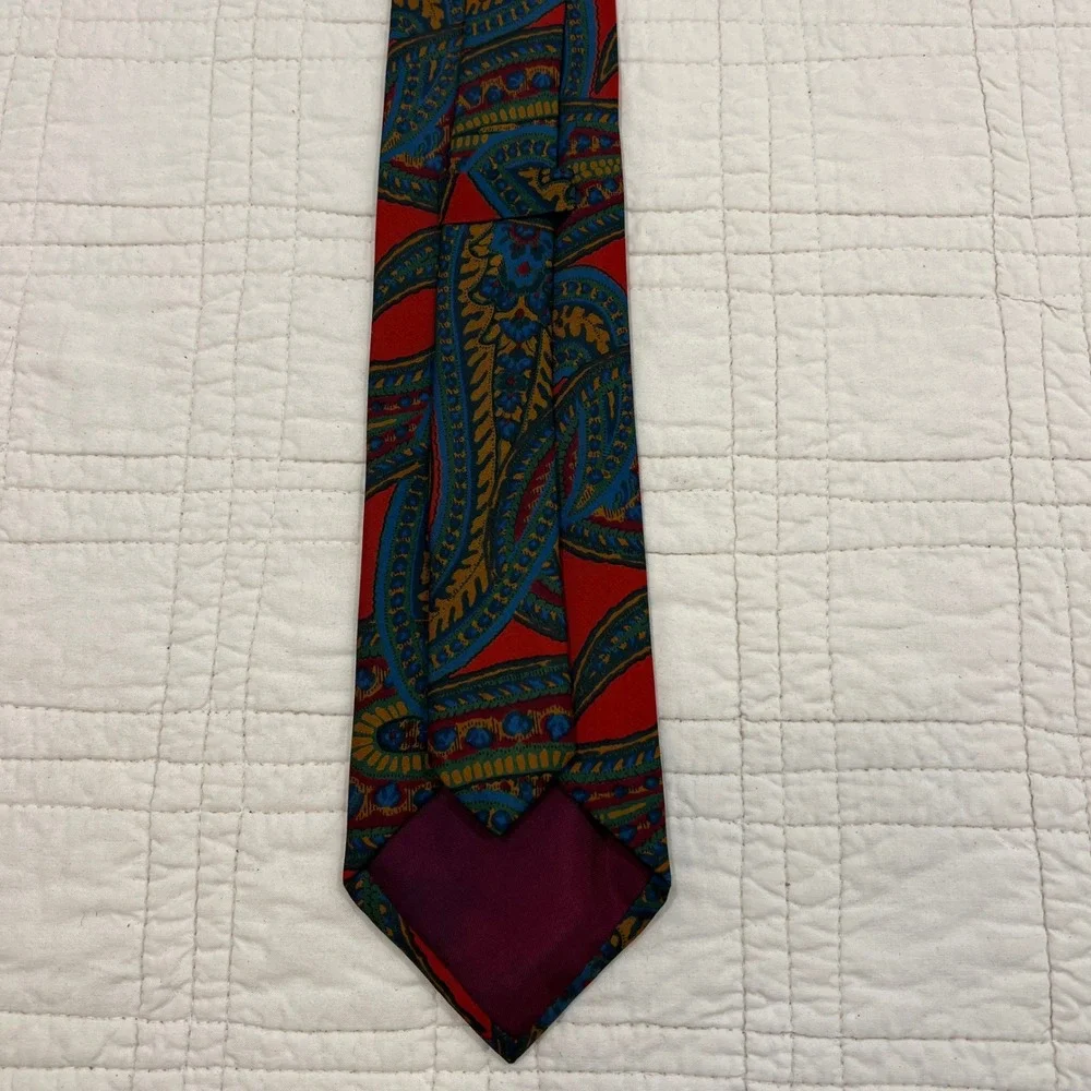 Paul Stuart Red Blue Gold Paisley Tie Made in England Mens Classic Wide 3.5